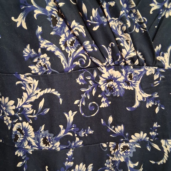 Unique Vintage Womens Navy Blue Dark Floral 1950s Swing Dress Sz XL Pinup Retro - Picture 5 of 11
